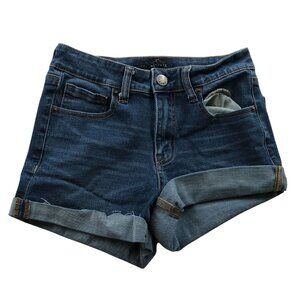 Aeropostale  Womens Jean Shorts Size 0 High Rise Midi Blue Denim Cuffed Casual